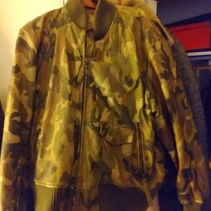 Leather camouflage coat